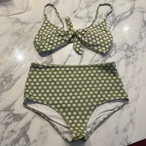 [Aerie] Retro Green Polka Dot High-Waisted Bikini